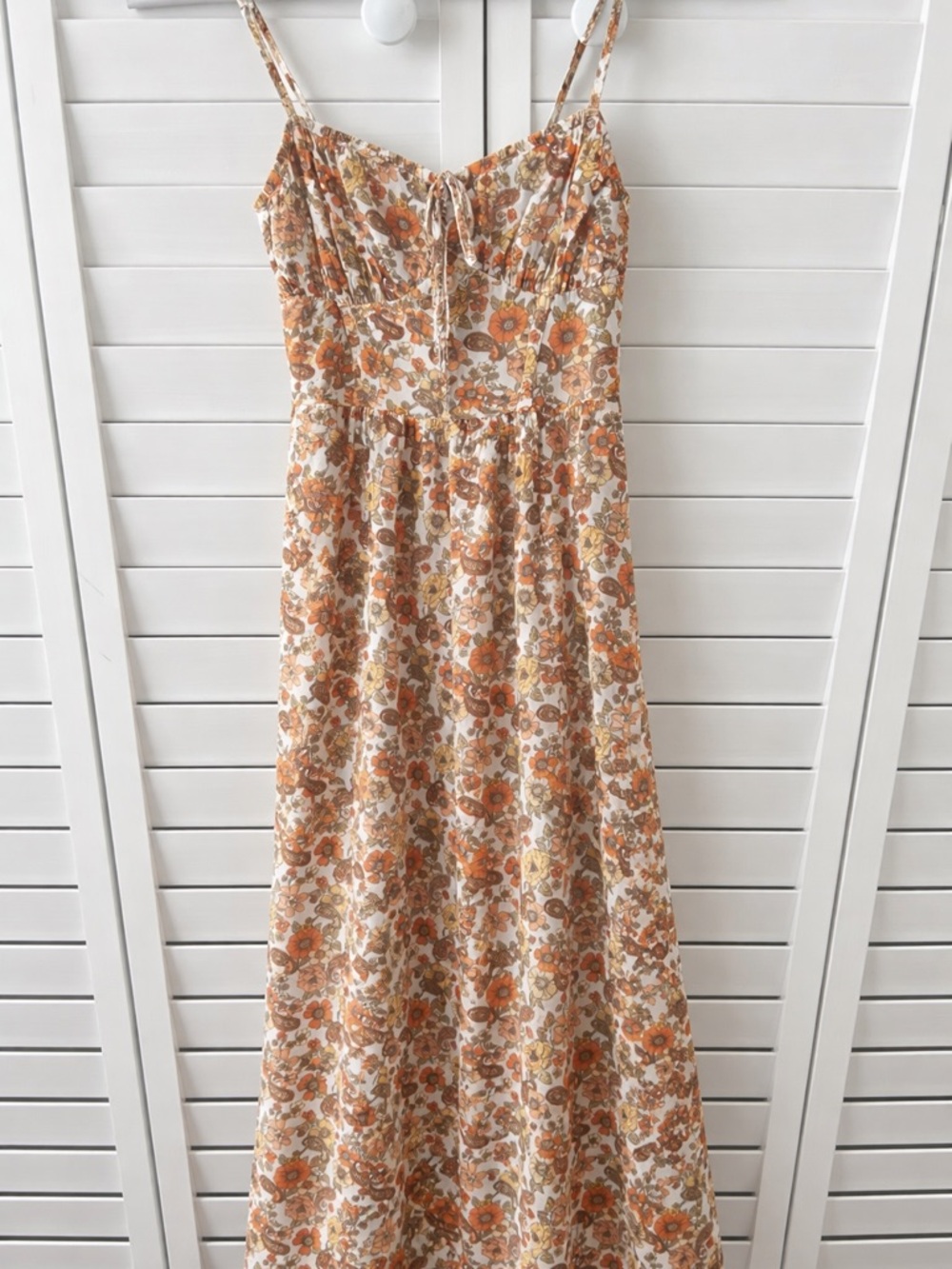 Hollister Cream Maxi Dress with Orange Floral Print